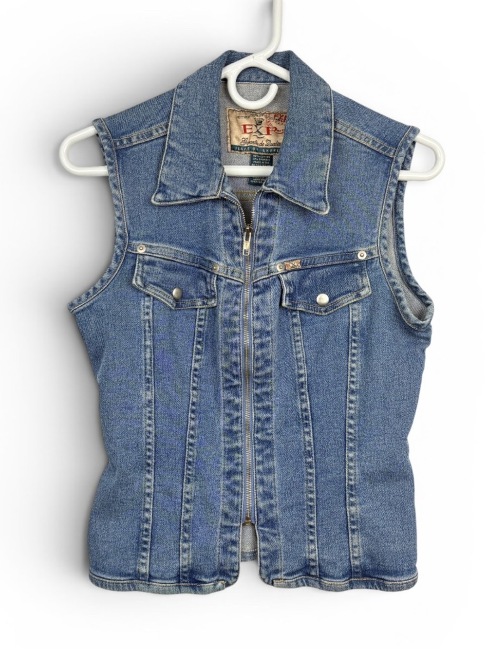 Vtg EXPRESS Jean Denim Vest Zip Front Size Small 90s Western - Picture 2 of 9